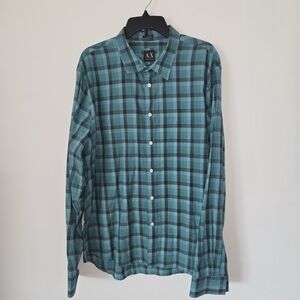 Armani Exchange Button-Up Shirt Men's XXL Plaid Long Sleeve Slim Fit